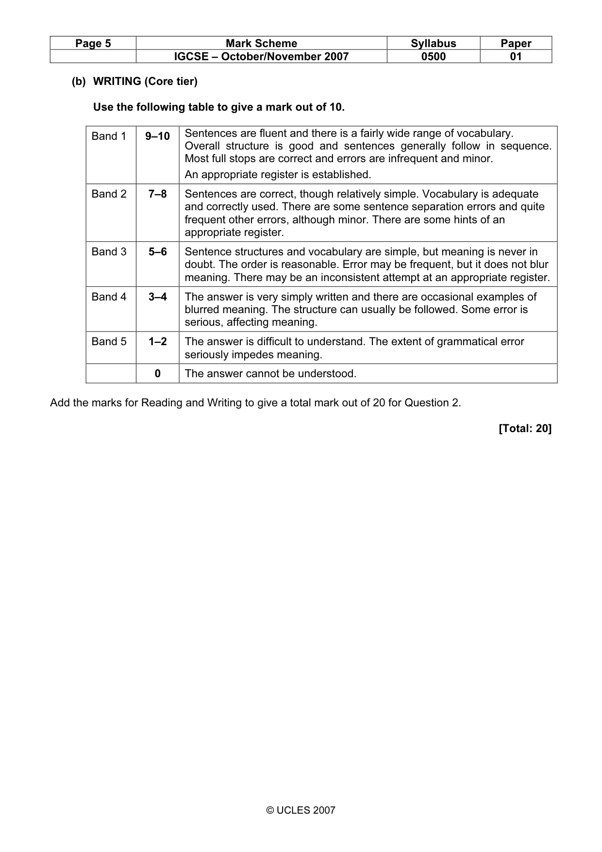 Mark scheme, page 5 of 5