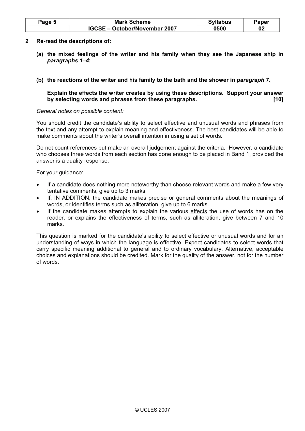 Mark scheme, page 5 of 9