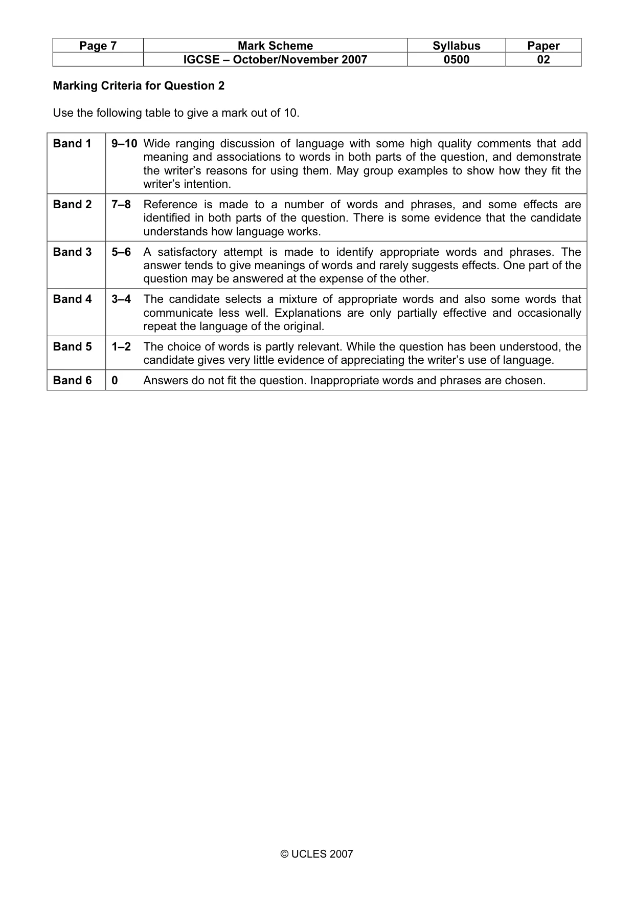 Mark scheme, page 7 of 9