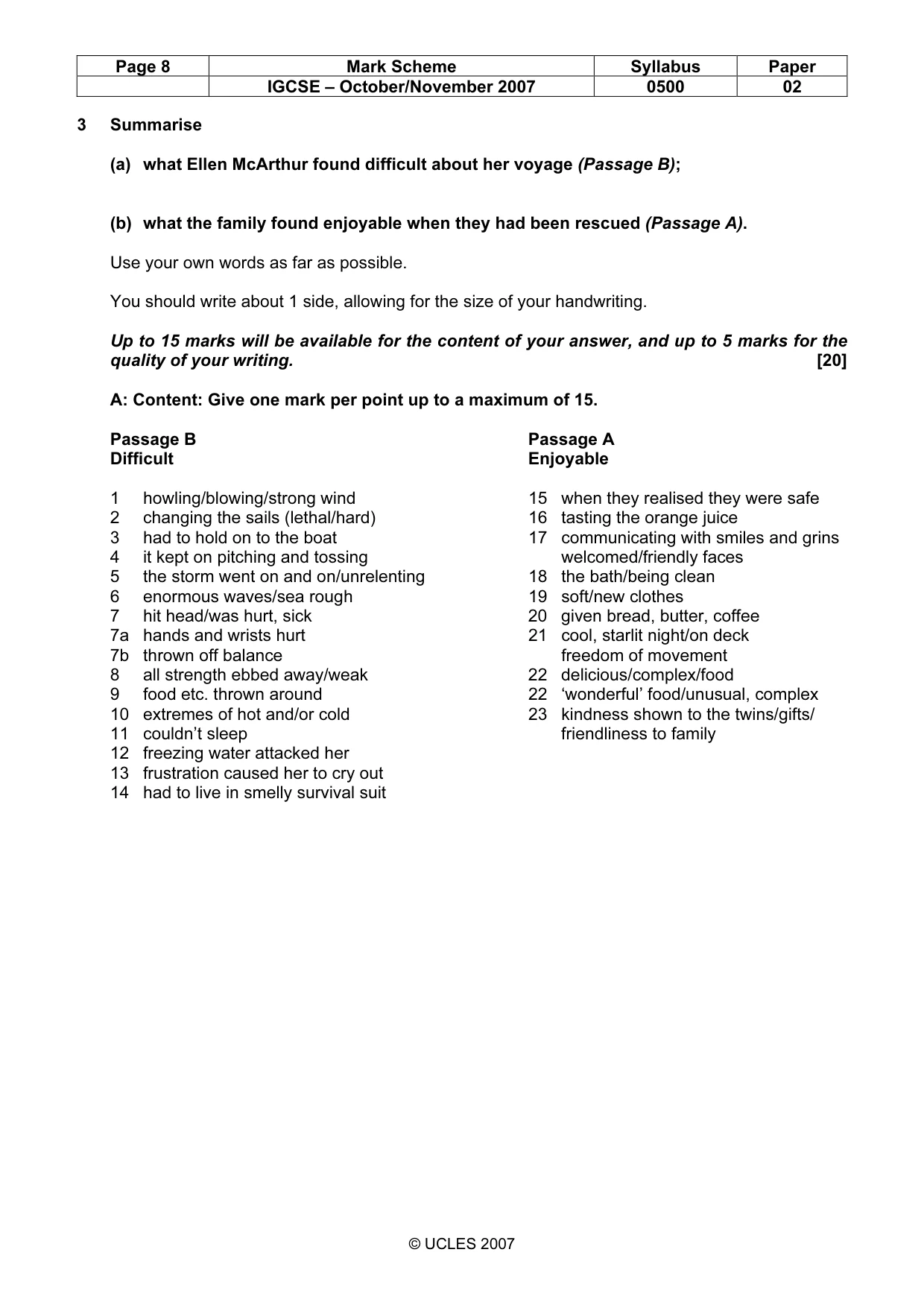 Mark scheme, page 8 of 9