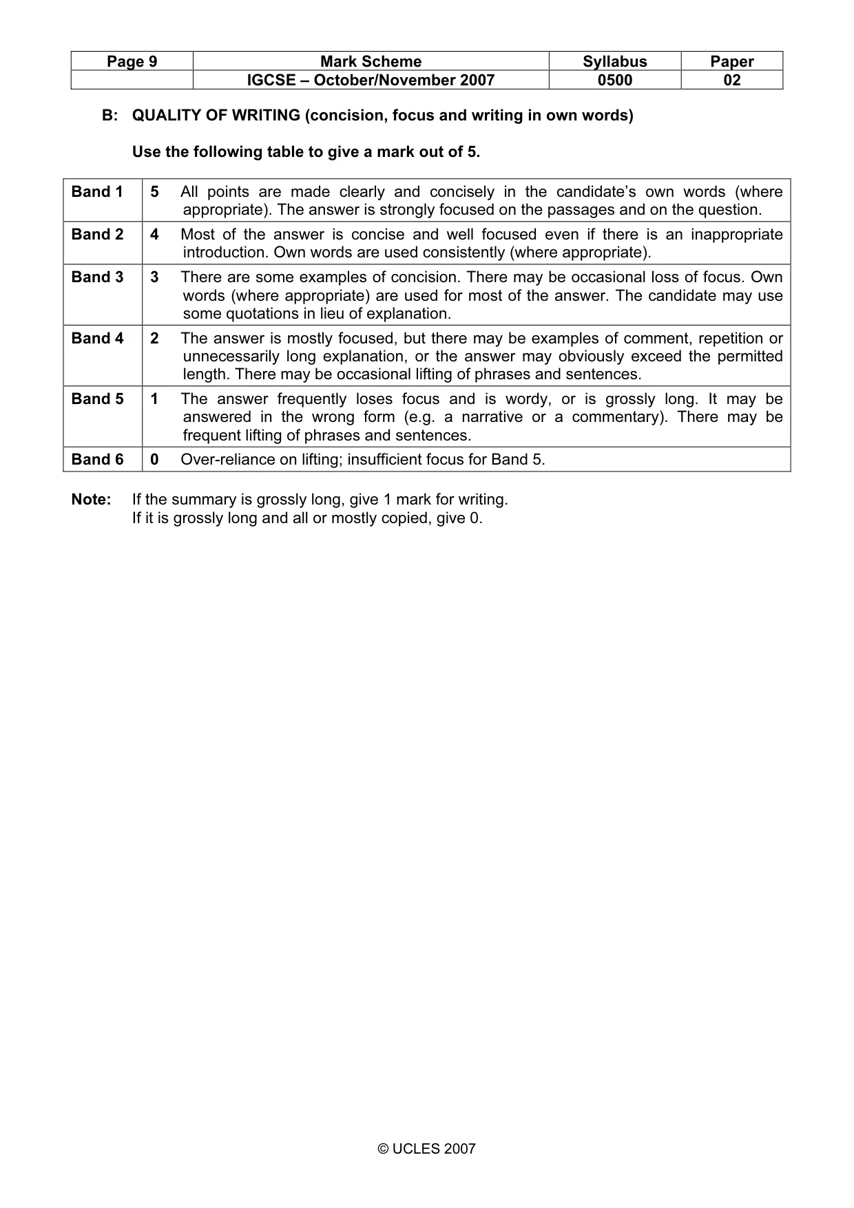 Mark scheme, page 9 of 9