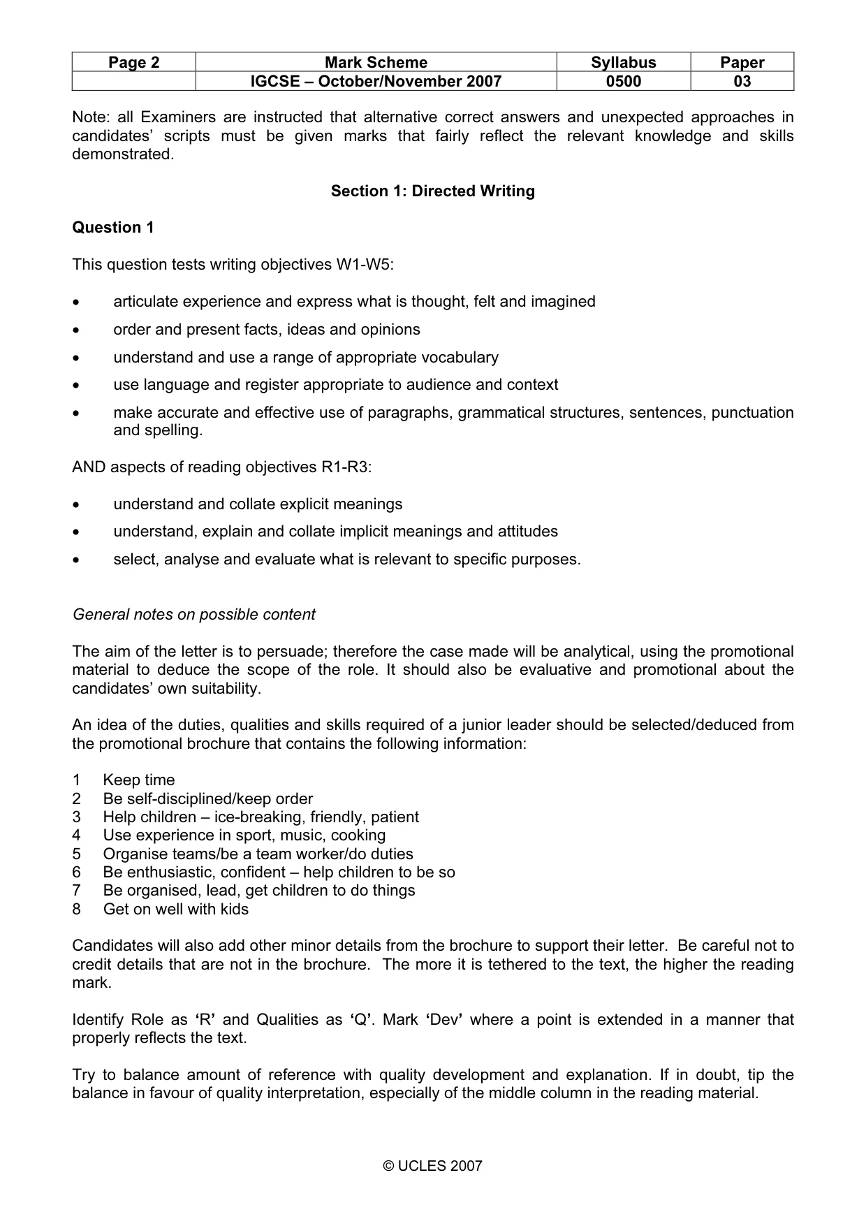 Mark scheme, page 2 of 7