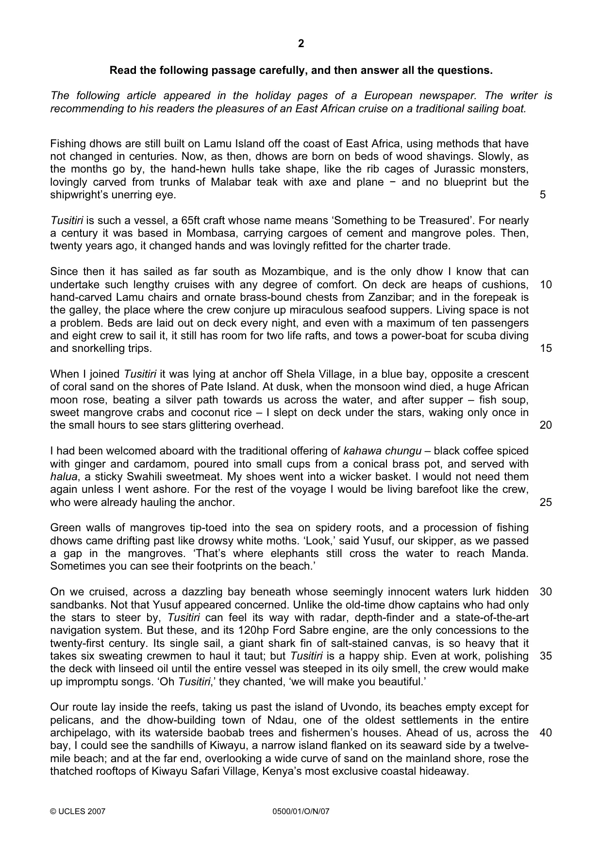 Cambridge IGCSE English - First Language 0500 2007 Oct/Nov Paper 1 · Variant 1 question paper, page 2 of 4