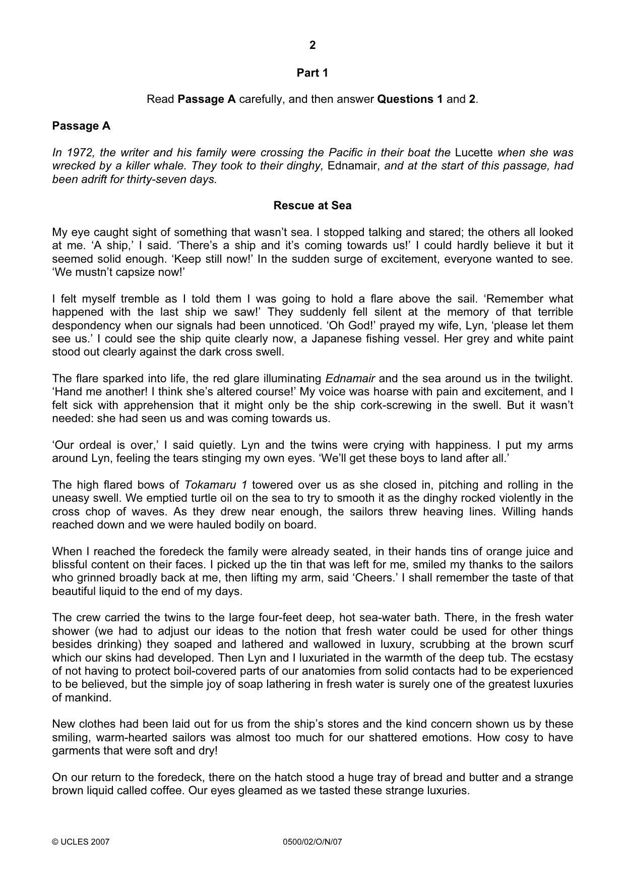 Cambridge IGCSE English - First Language 0500 2007 Oct/Nov Paper 2 · Variant 1 question paper, page 2 of 8