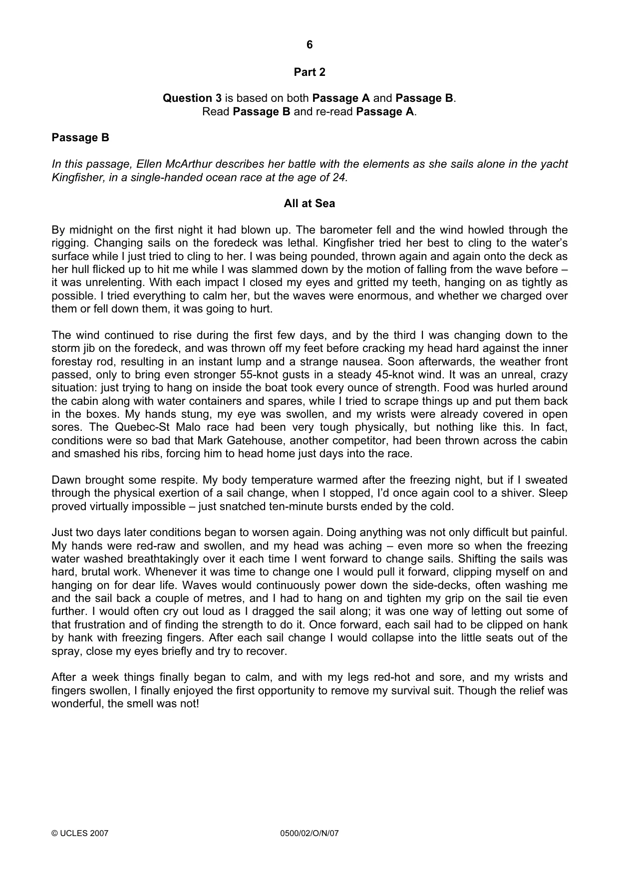 Cambridge IGCSE English - First Language 0500 2007 Oct/Nov Paper 2 · Variant 1 question paper, page 6 of 8