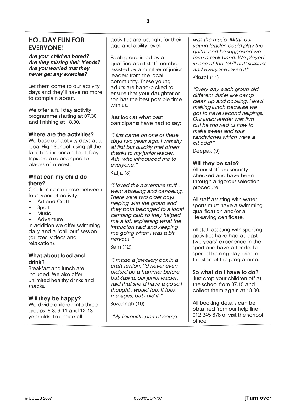 Cambridge IGCSE English - First Language 0500 2007 Oct/Nov Paper 3 · Variant 1 question paper, page 3 of 4