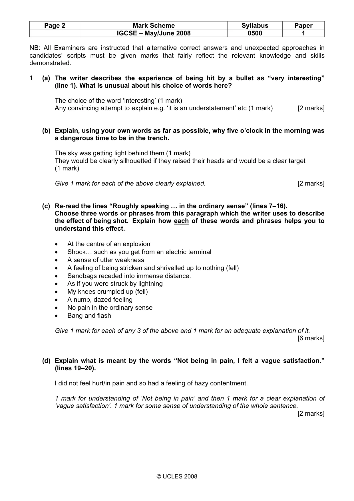 Mark scheme, page 2 of 5