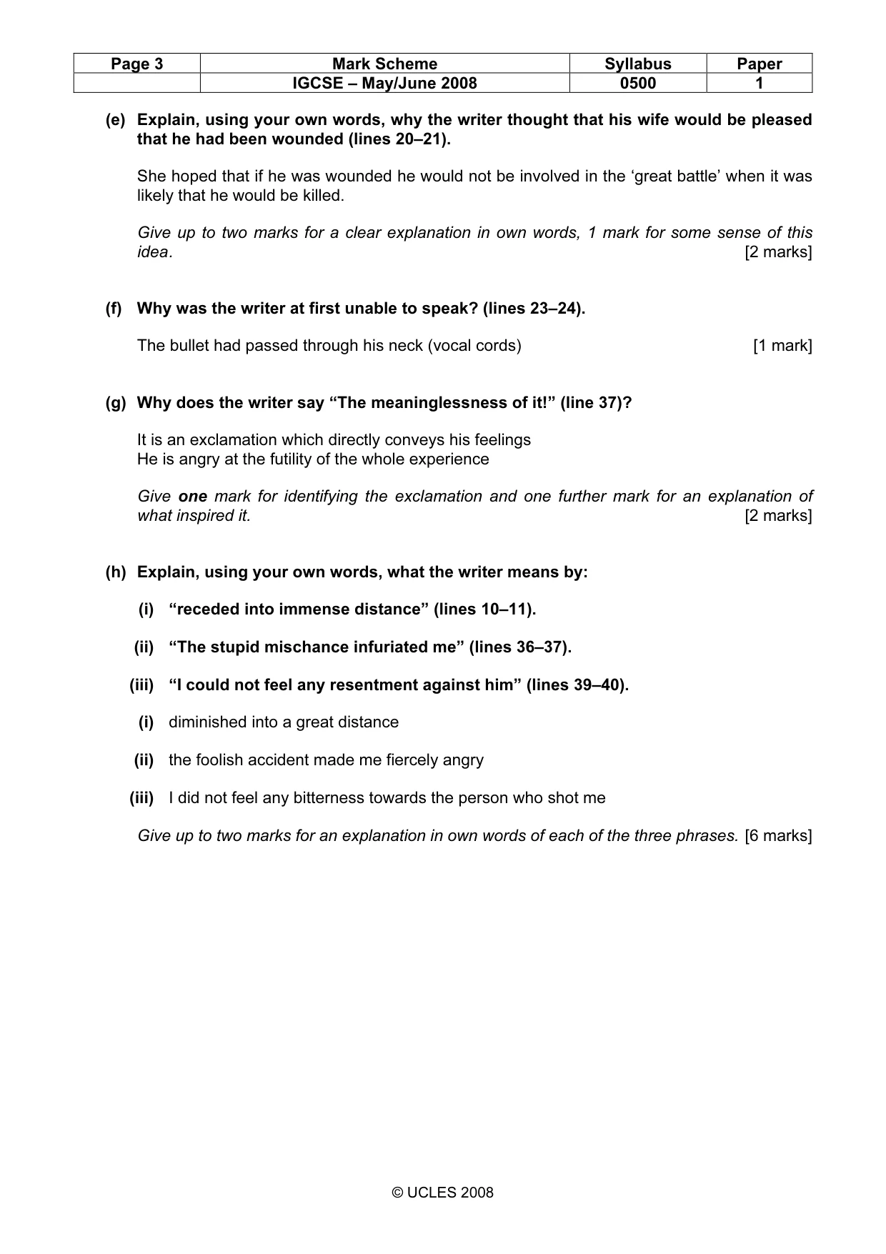 Mark scheme, page 3 of 5