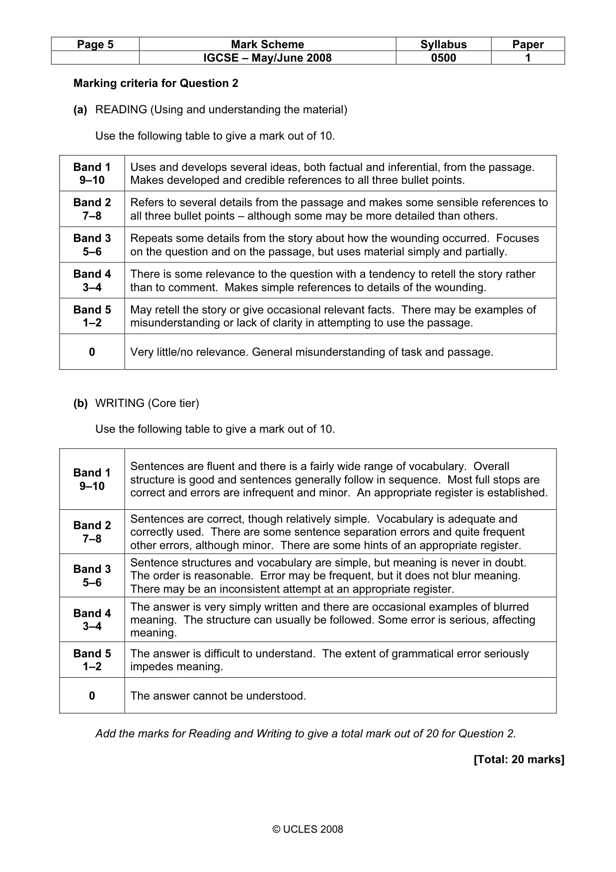 Mark scheme, page 5 of 5