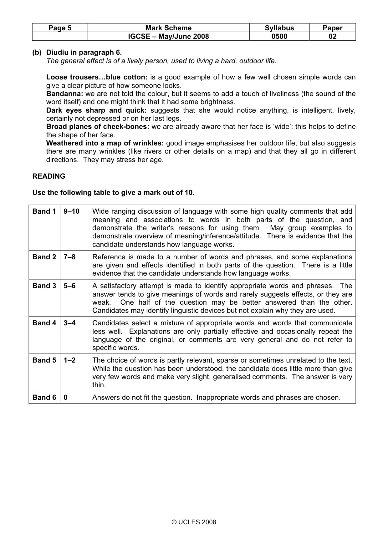 Mark scheme, page 5 of 7