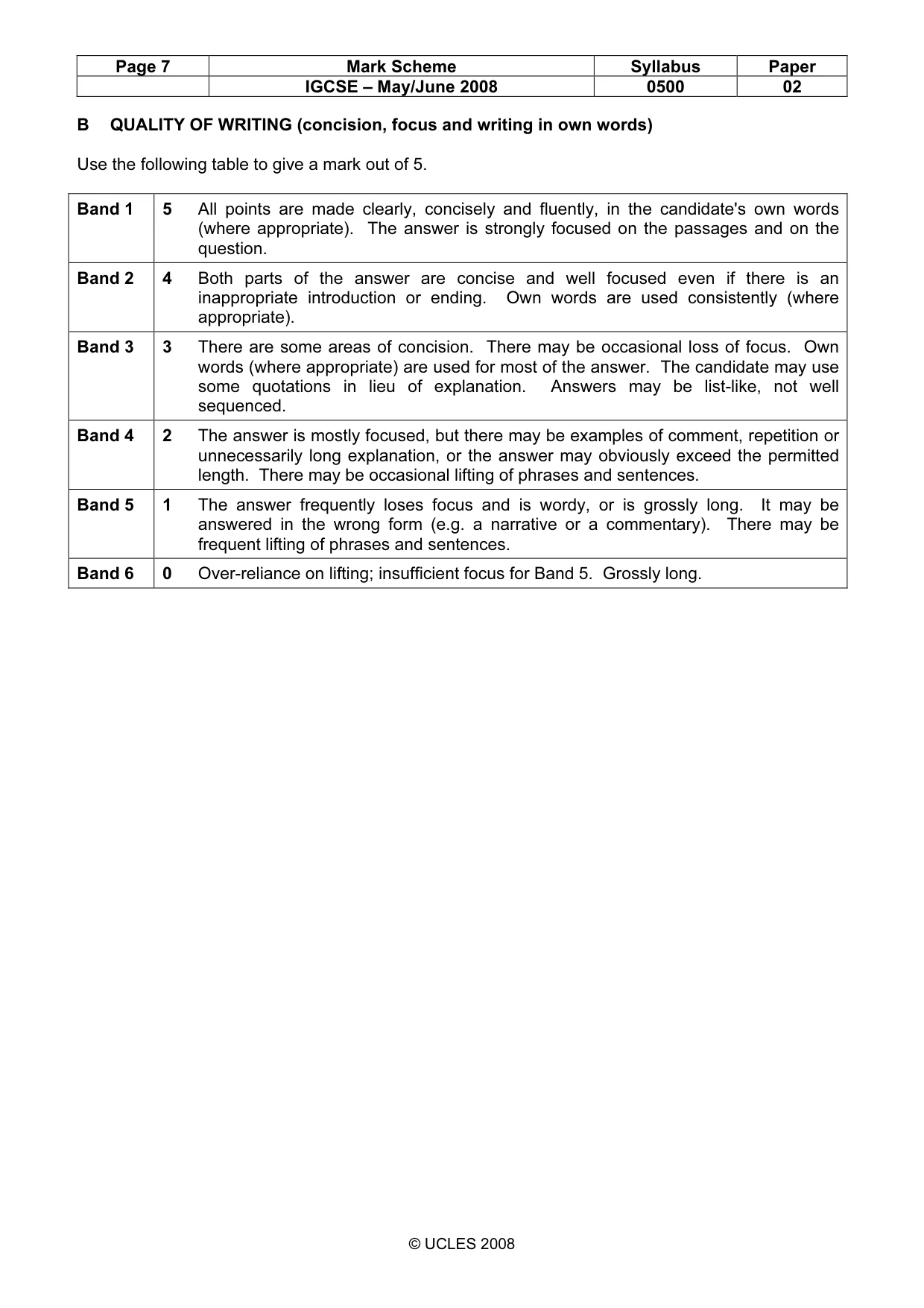Mark scheme, page 7 of 7