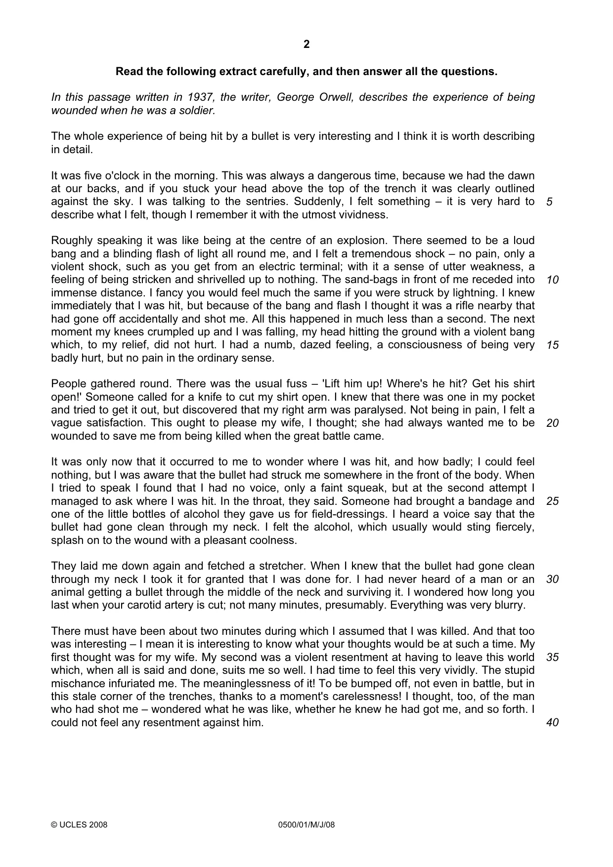 Cambridge IGCSE English - First Language 0500 2008 May/June Paper 1 · Variant 1 question paper, page 2 of 4