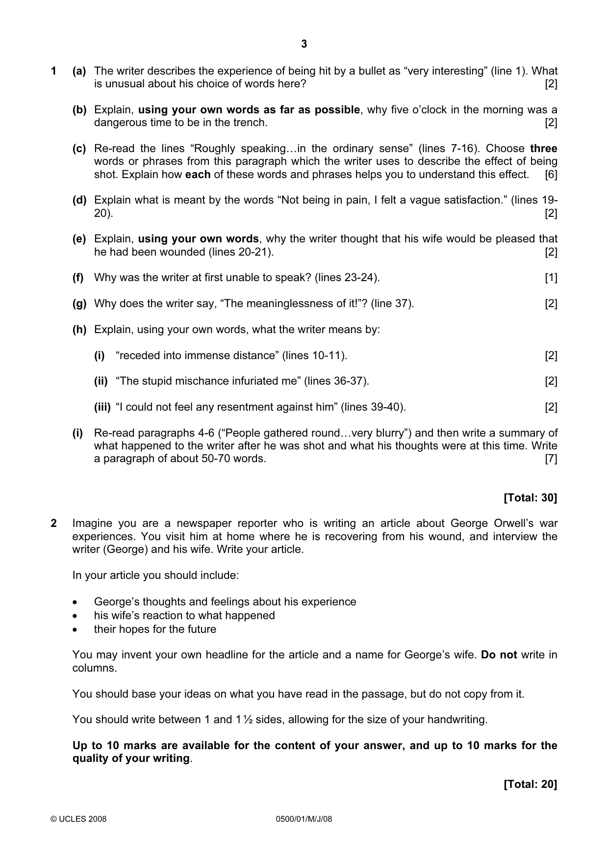 Cambridge IGCSE English - First Language 0500 2008 May/June Paper 1 · Variant 1 question paper, page 3 of 4