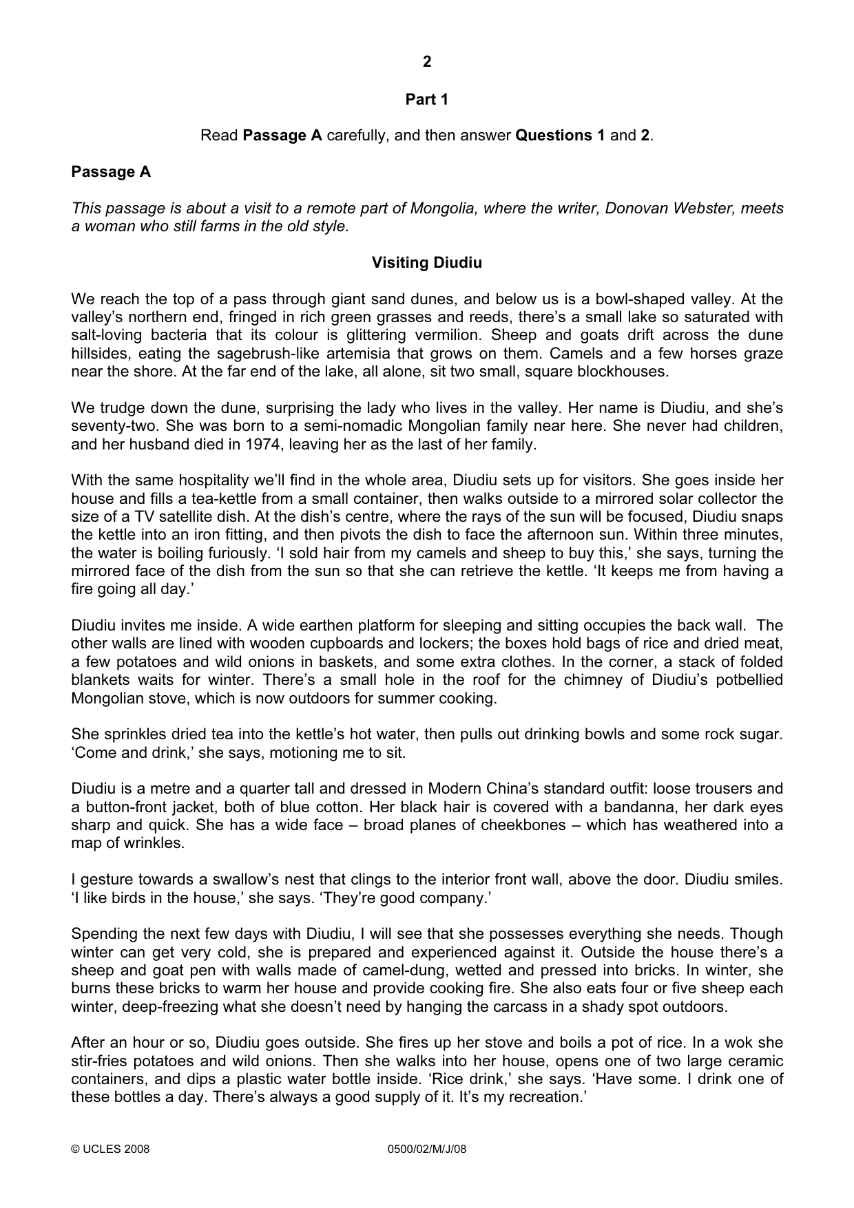 Cambridge IGCSE English - First Language 0500 2008 May/June Paper 2 · Variant 1 question paper, page 2 of 8