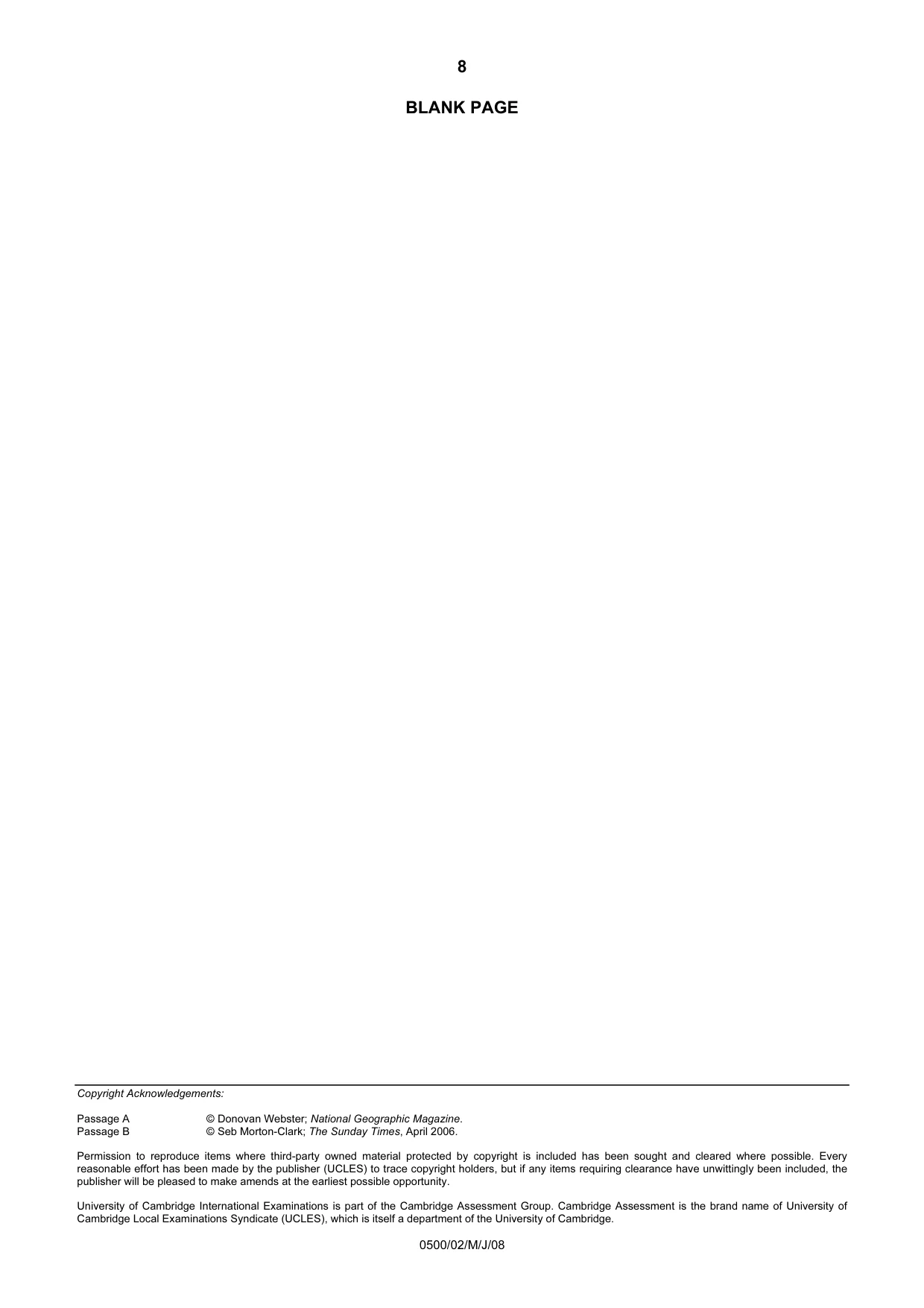 Cambridge IGCSE English - First Language 0500 2008 May/June Paper 2 · Variant 1 question paper, page 8 of 8