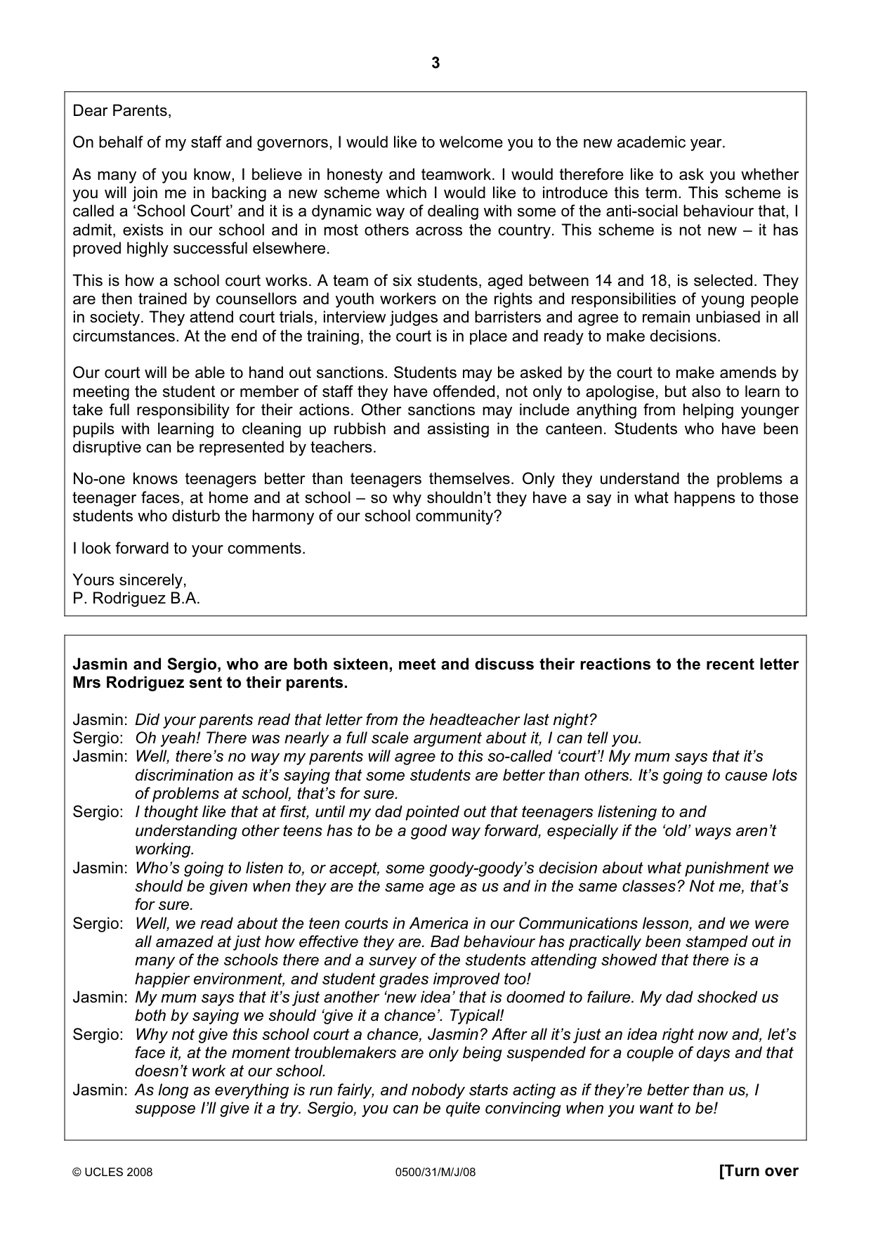 Cambridge IGCSE English - First Language 0500 2008 May/June Paper 3 · Variant 1 question paper, page 4 of 9