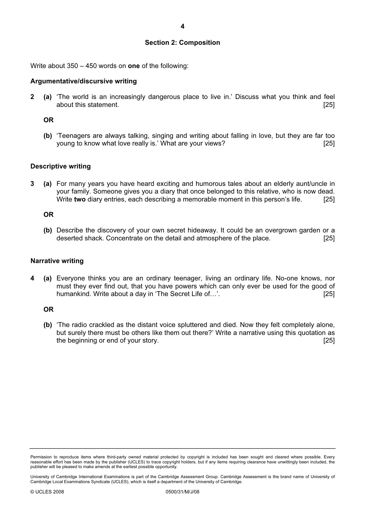 Cambridge IGCSE English - First Language 0500 2008 May/June Paper 3 · Variant 1 question paper, page 5 of 9