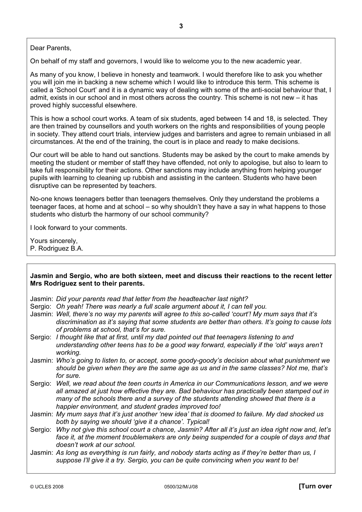 Cambridge IGCSE English - First Language 0500 2008 May/June Paper 3 · Variant 1 question paper, page 8 of 9