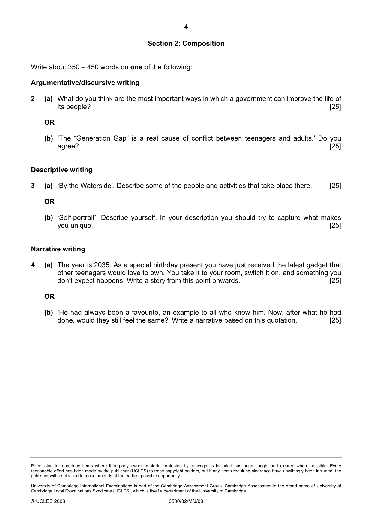 Cambridge IGCSE English - First Language 0500 2008 May/June Paper 3 · Variant 1 question paper, page 9 of 9