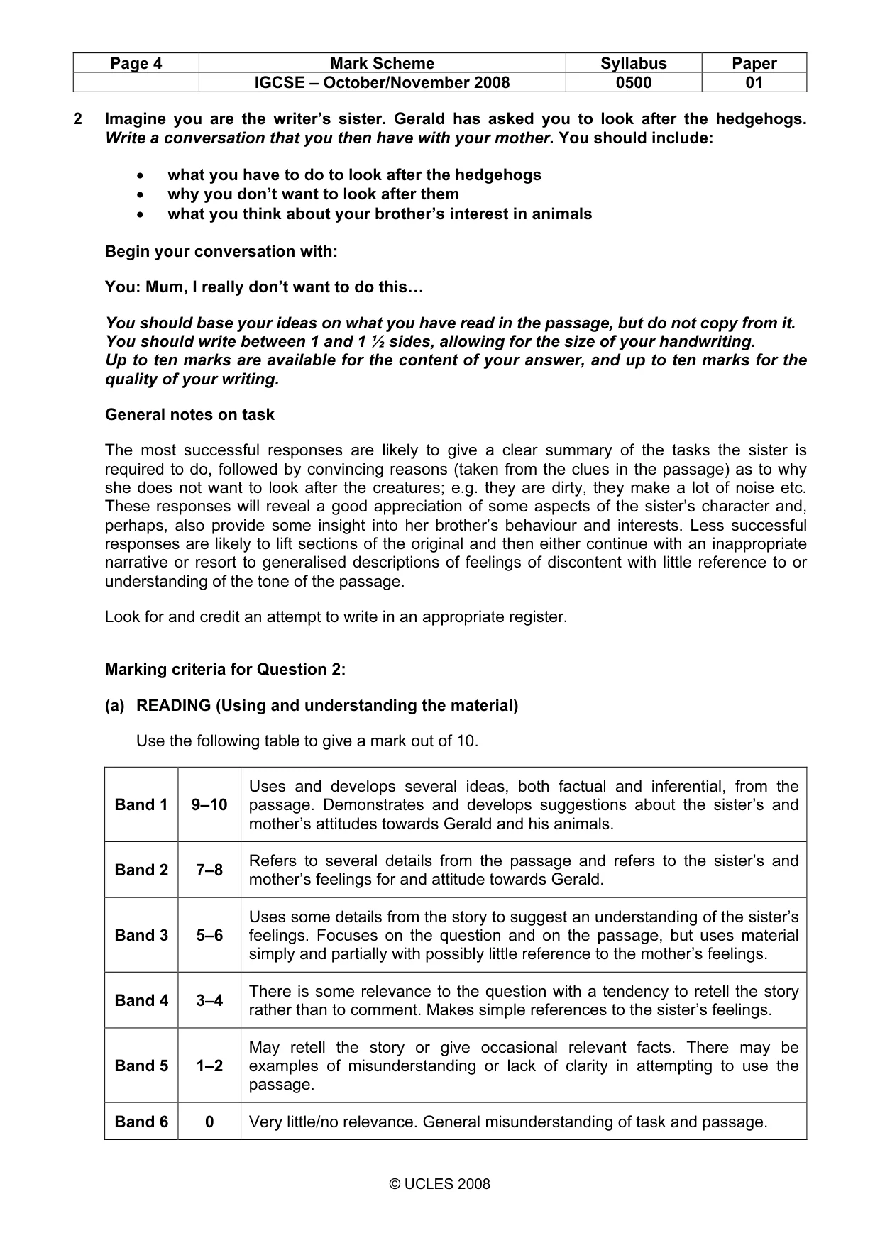 Mark scheme, page 4 of 5