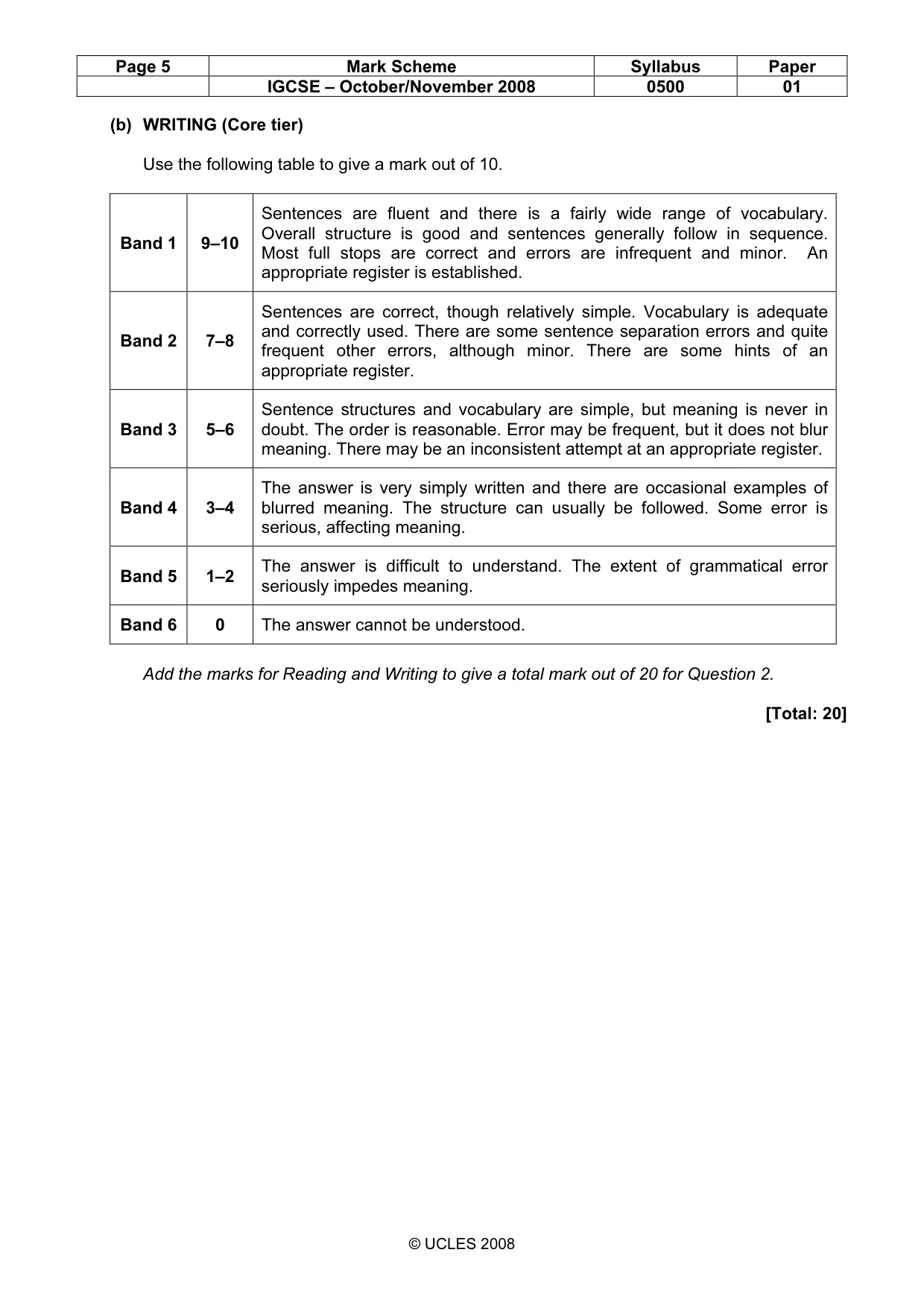 Mark scheme, page 5 of 5