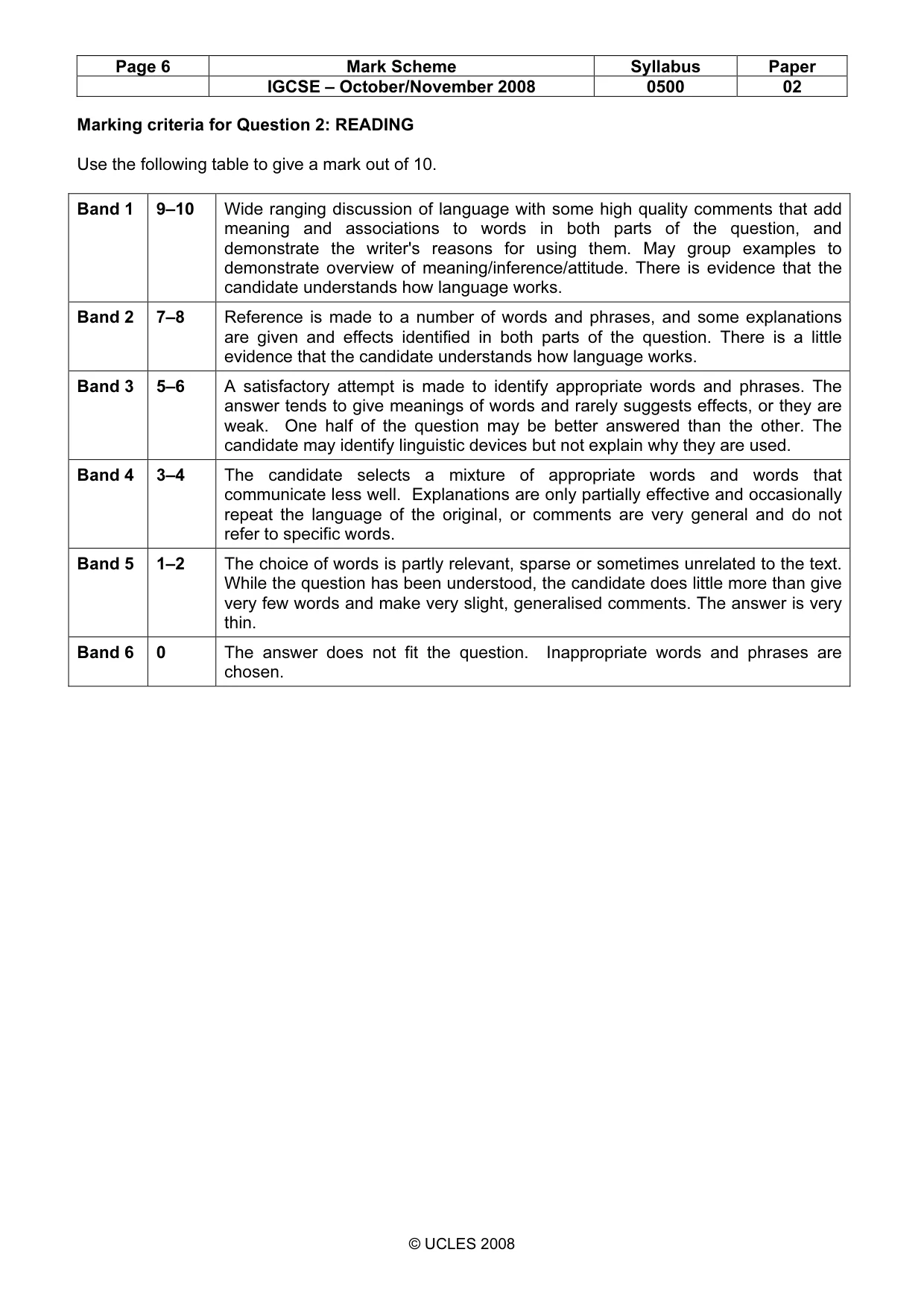 Mark scheme, page 6 of 8
