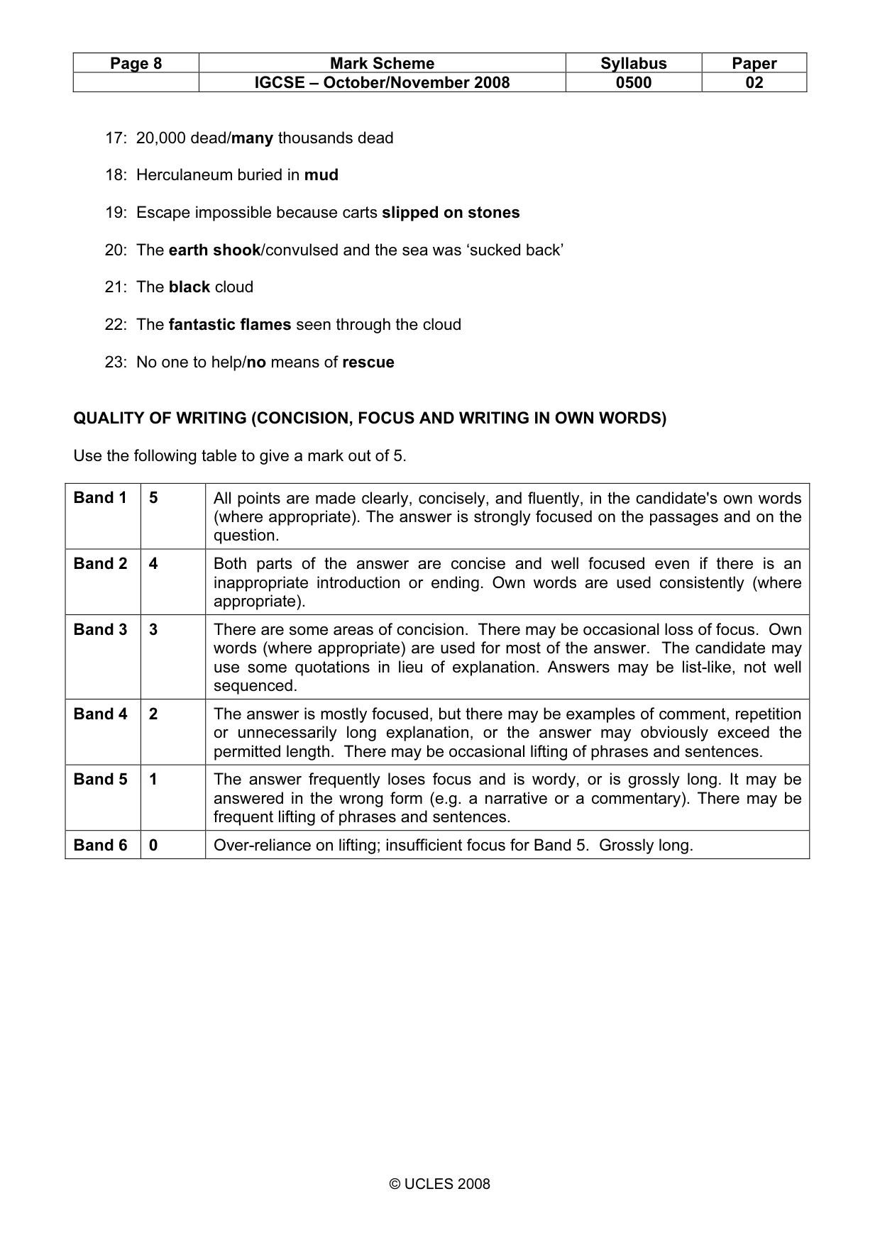 Mark scheme, page 8 of 8