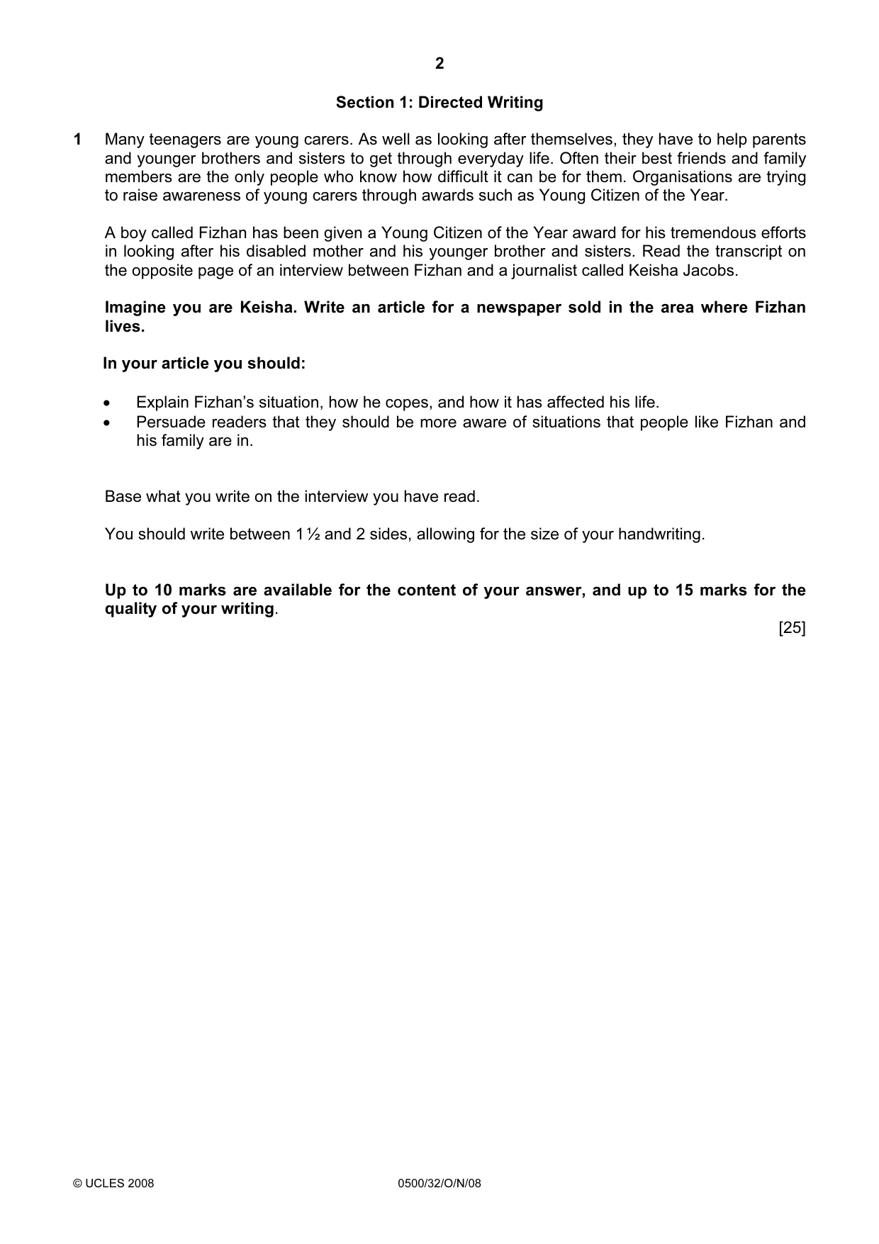 Cambridge IGCSE English - First Language 0500 2008 Oct/Nov Paper 3 · Variant 0 question paper, page 7 of 9