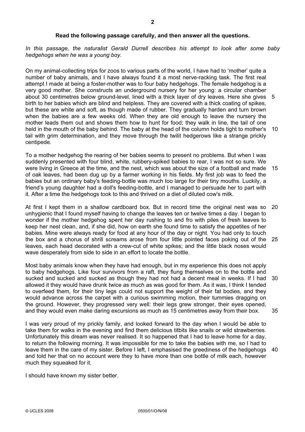 Cambridge IGCSE English - First Language 0500 2008 Oct/Nov Paper 1 · Variant 1 question paper, page 2 of 4