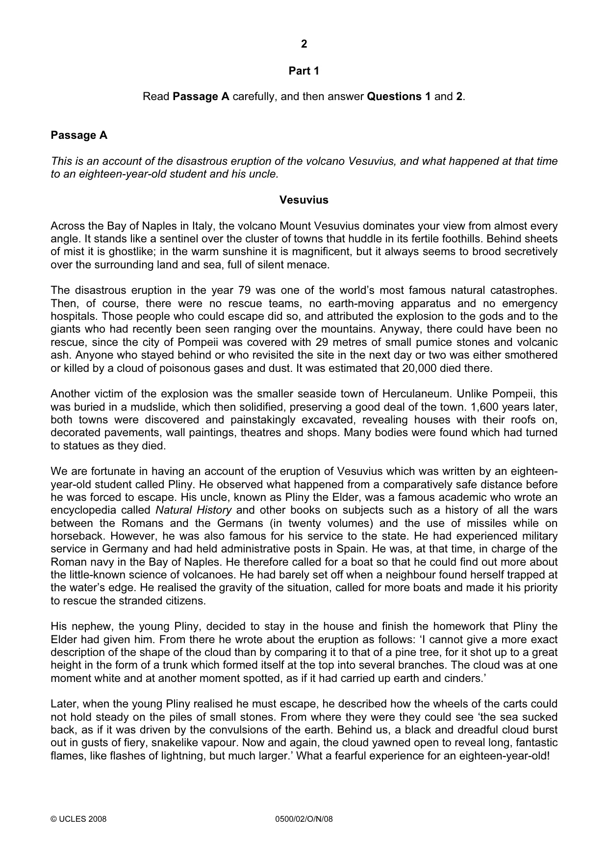 Cambridge IGCSE English - First Language 0500 2008 Oct/Nov Paper 2 · Variant 1 question paper, page 2 of 8