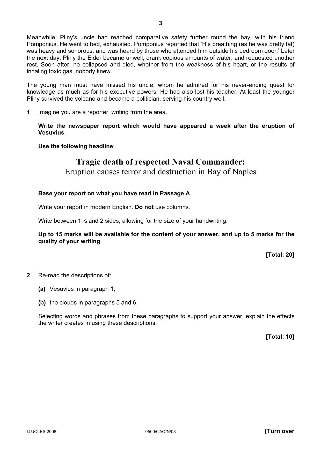 Cambridge IGCSE English - First Language 0500 2008 Oct/Nov Paper 2 · Variant 1 question paper, page 3 of 8