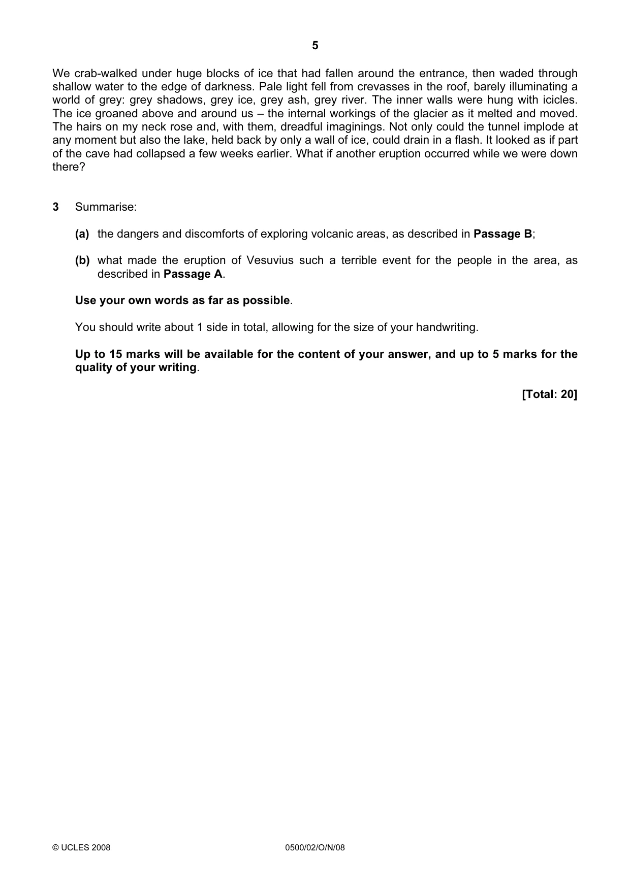 Cambridge IGCSE English - First Language 0500 2008 Oct/Nov Paper 2 · Variant 1 question paper, page 5 of 8