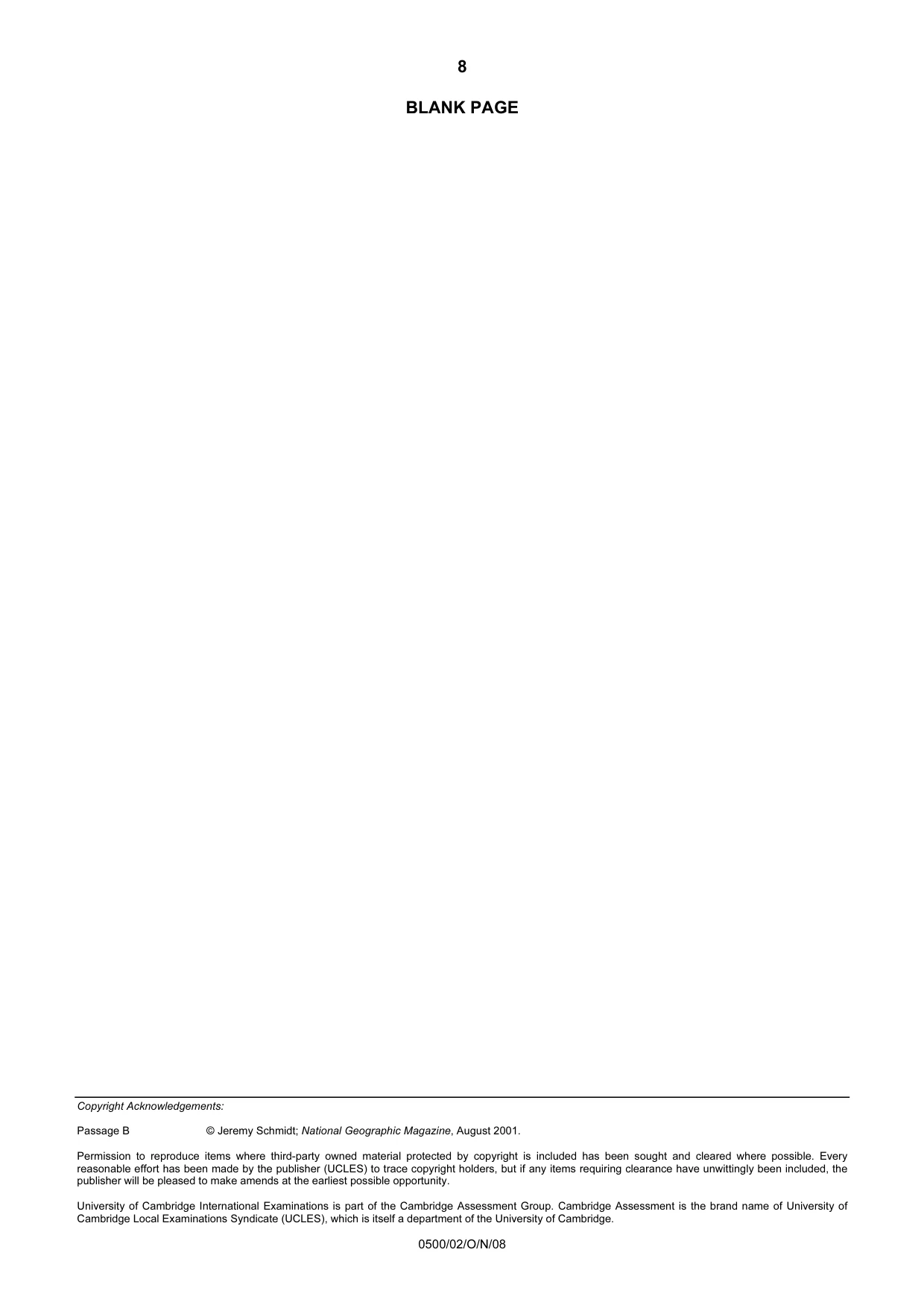 Cambridge IGCSE English - First Language 0500 2008 Oct/Nov Paper 2 · Variant 1 question paper, page 8 of 8