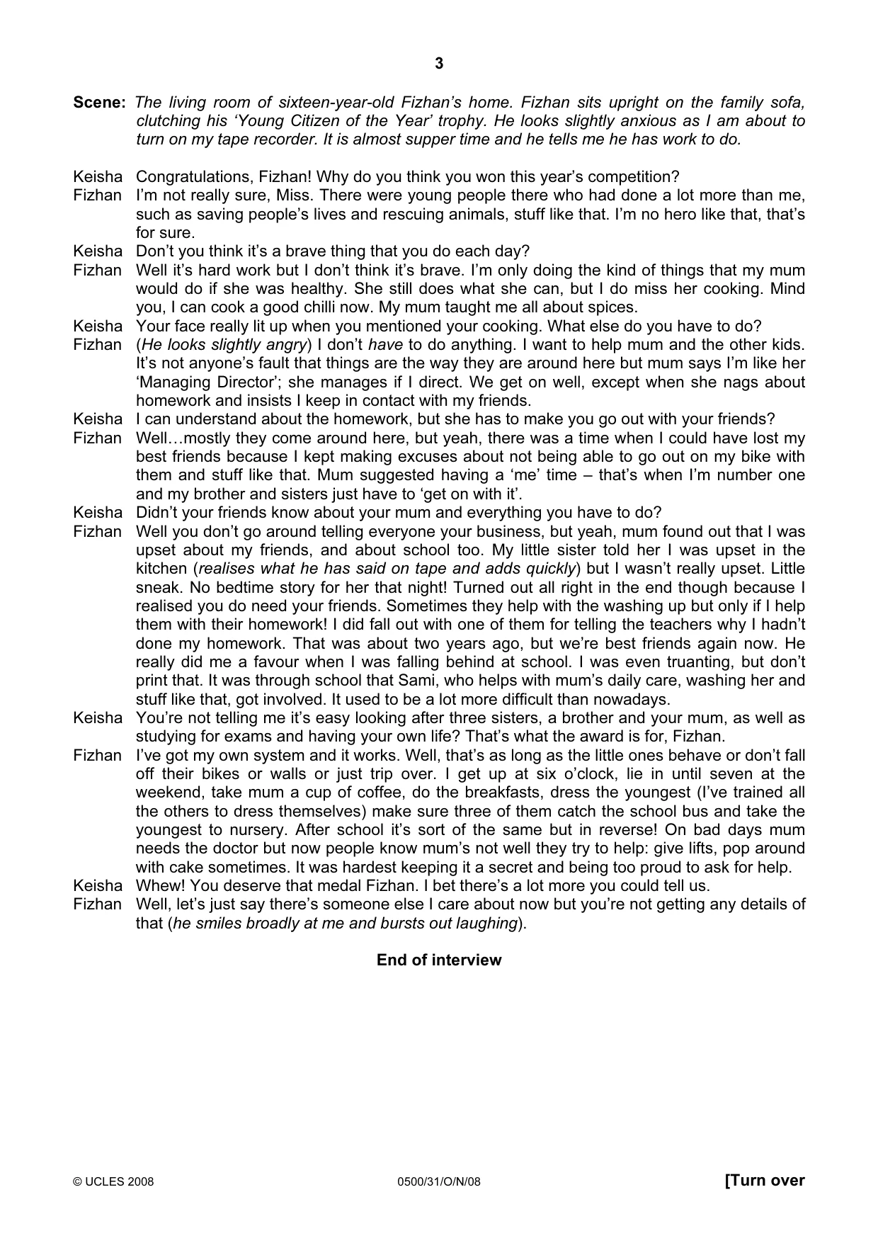 Cambridge IGCSE English - First Language 0500 2008 Oct/Nov Paper 3 · Variant 1 question paper, page 4 of 9