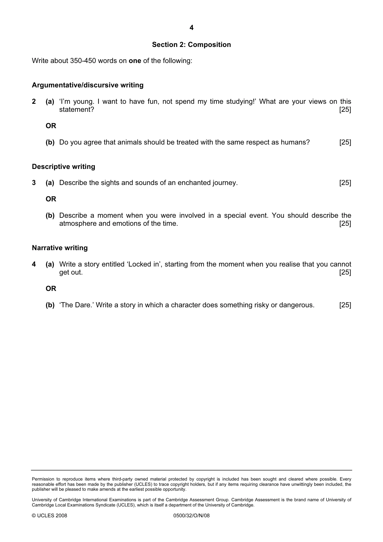Cambridge IGCSE English - First Language 0500 2008 Oct/Nov Paper 3 · Variant 1 question paper, page 9 of 9