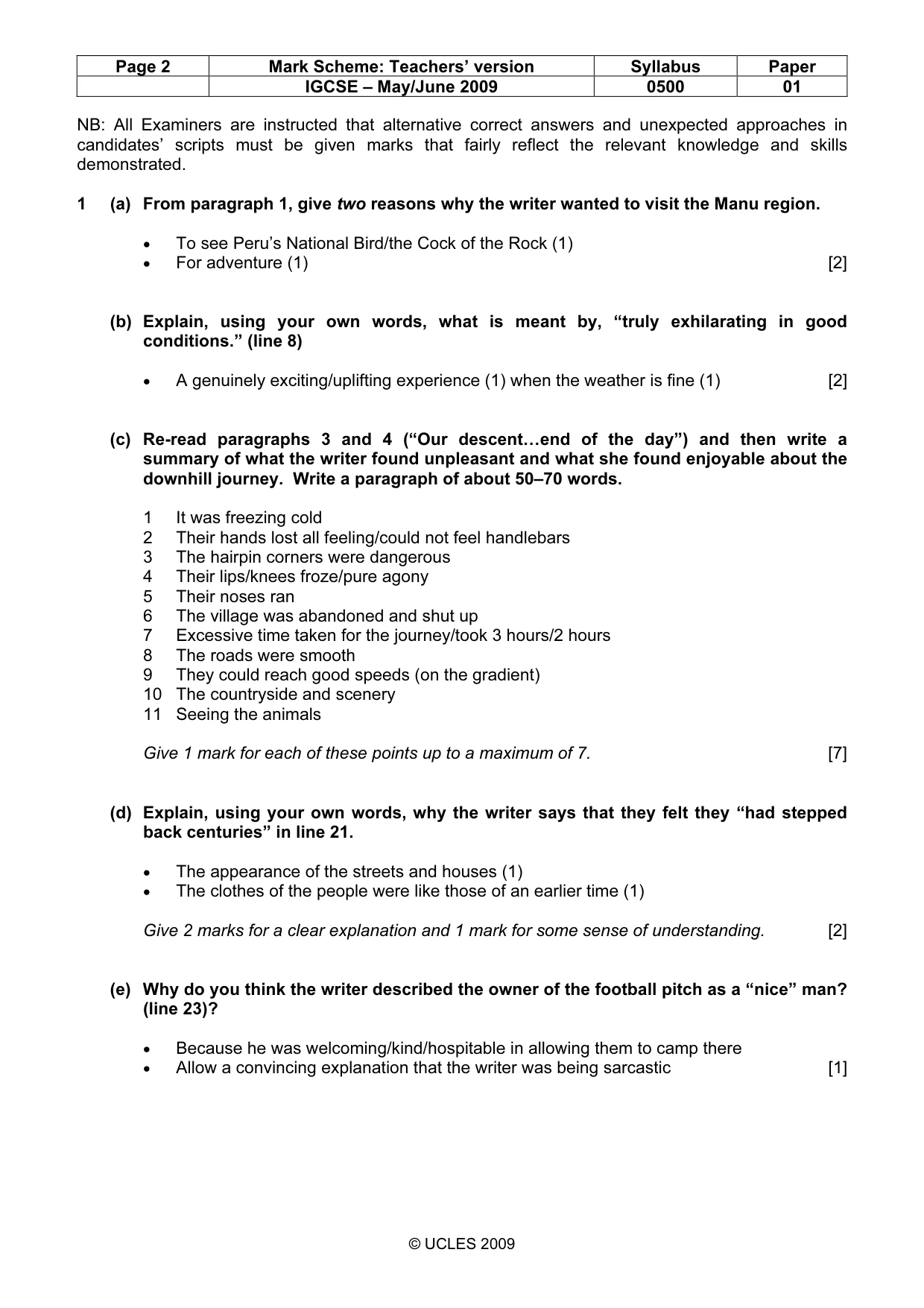 Mark scheme, page 2 of 5