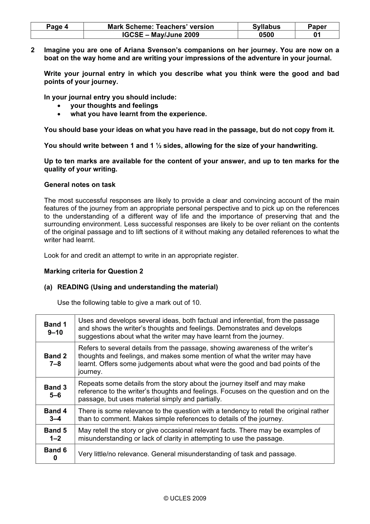 Mark scheme, page 4 of 5