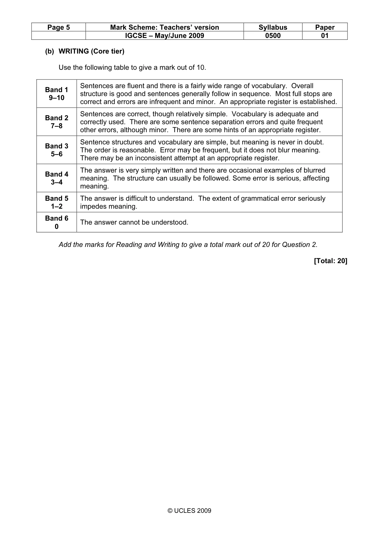 Mark scheme, page 5 of 5