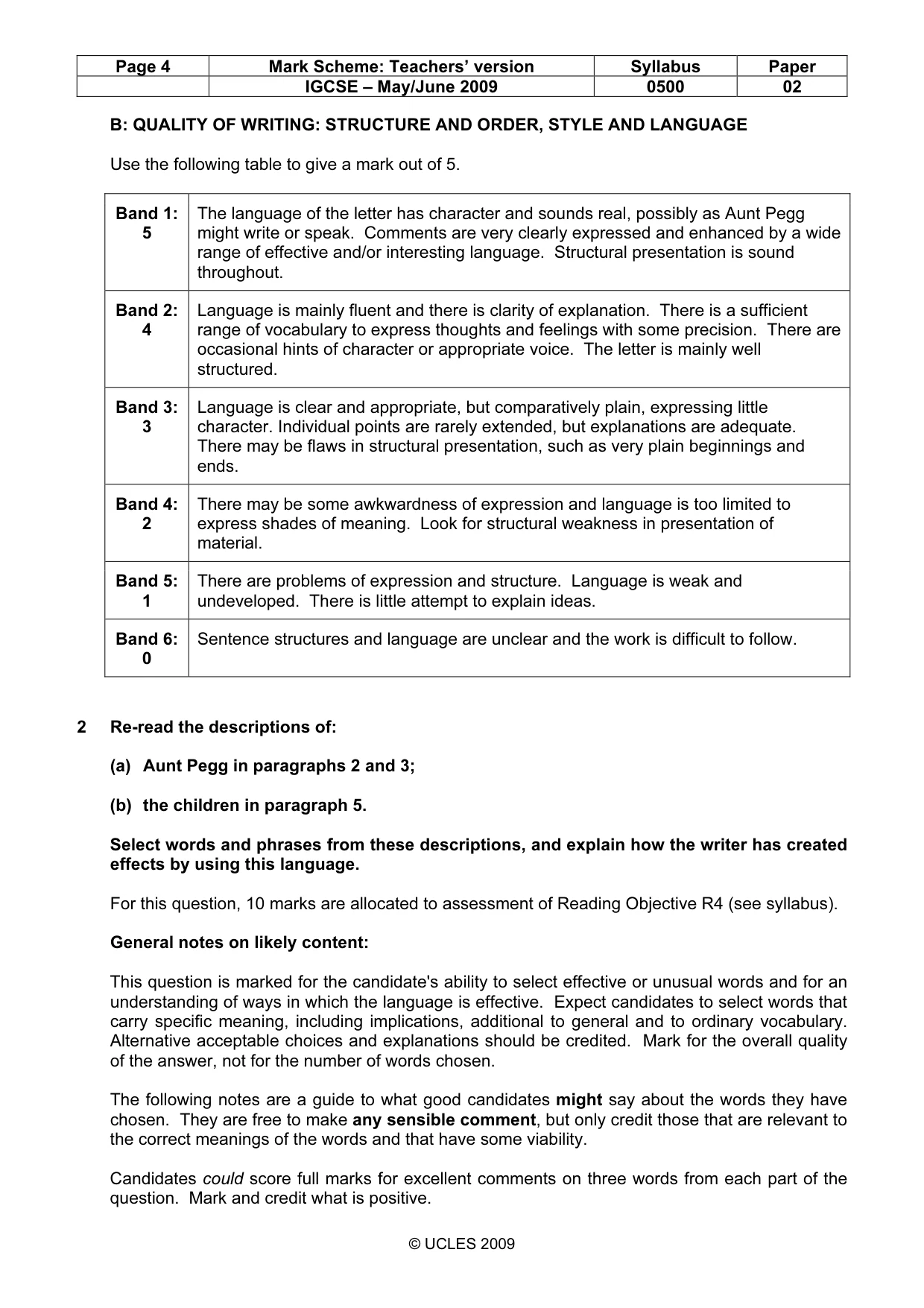 Mark scheme, page 4 of 7