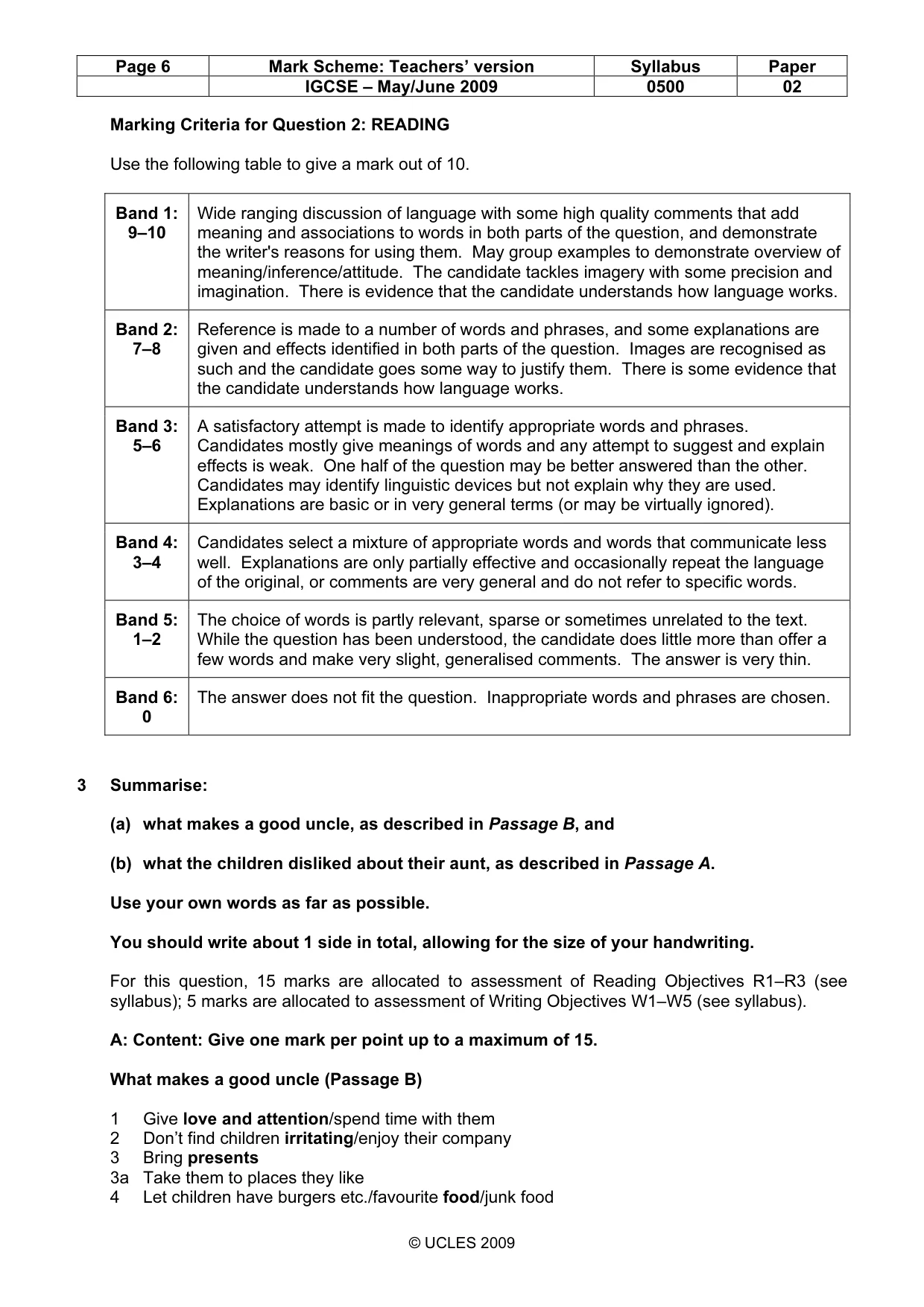 Mark scheme, page 6 of 7