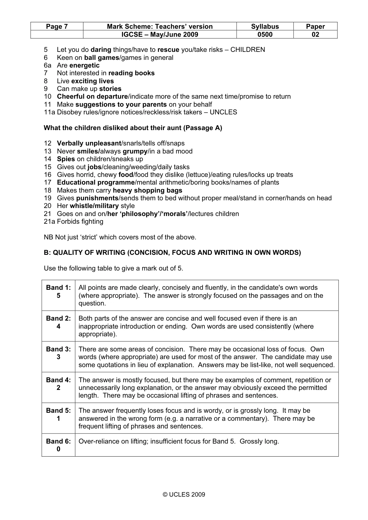 Mark scheme, page 7 of 7