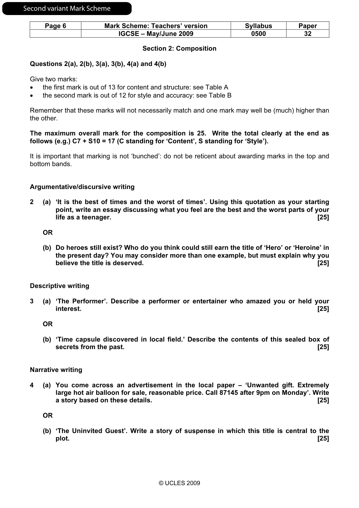 Mark scheme, page 16 of 19