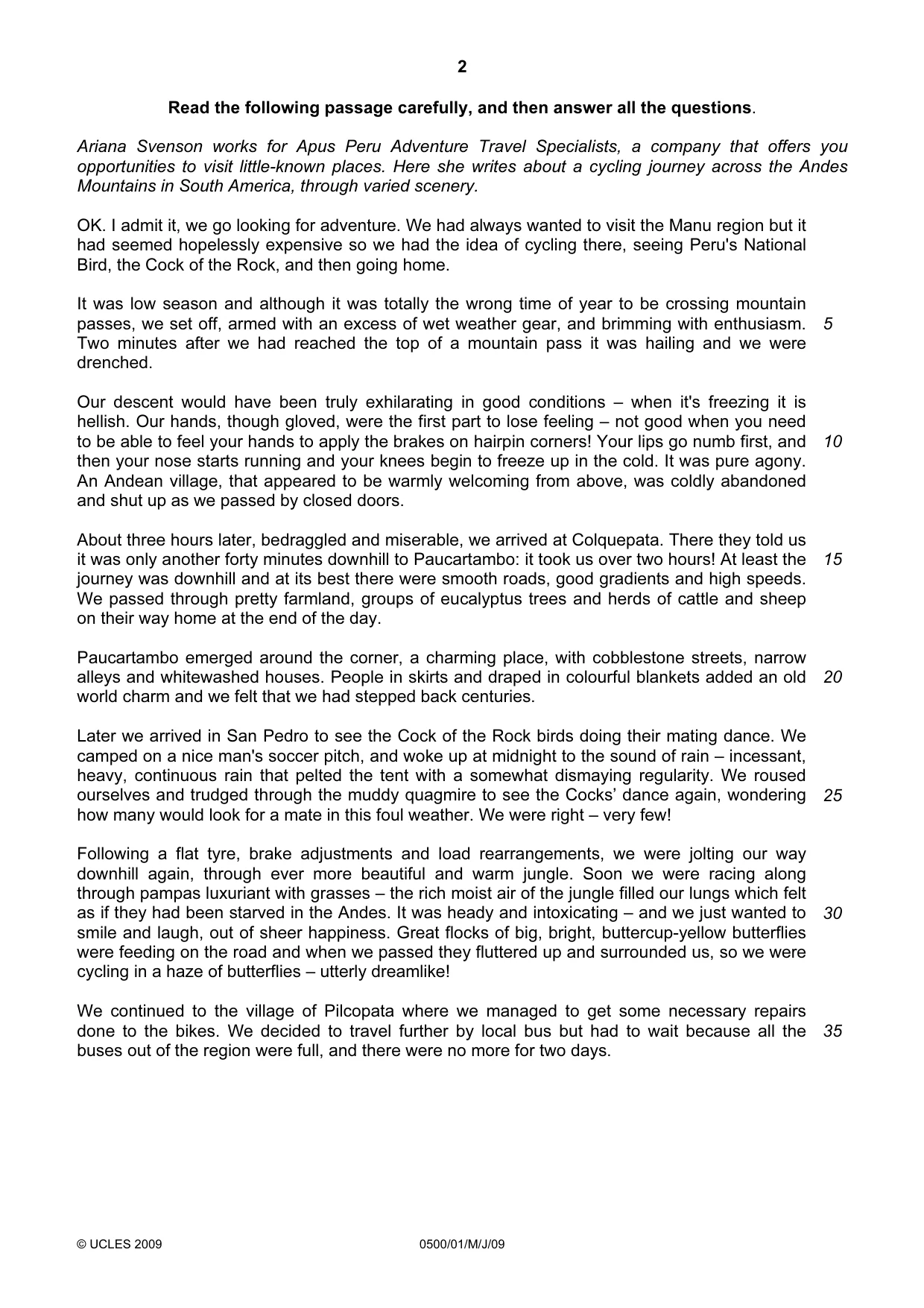 Cambridge IGCSE English - First Language 0500 2009 May/June Paper 1 · Variant 1 question paper, page 2 of 4