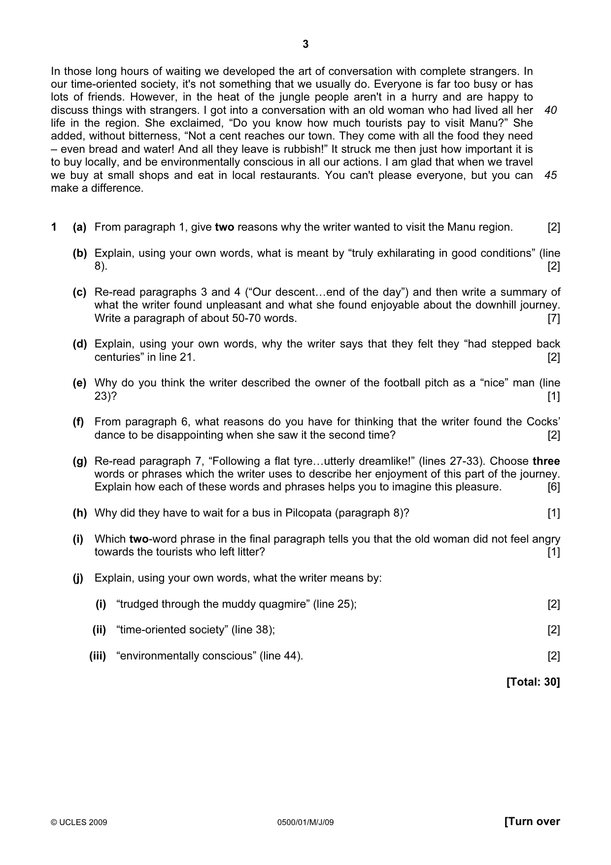 Cambridge IGCSE English - First Language 0500 2009 May/June Paper 1 · Variant 1 question paper, page 3 of 4