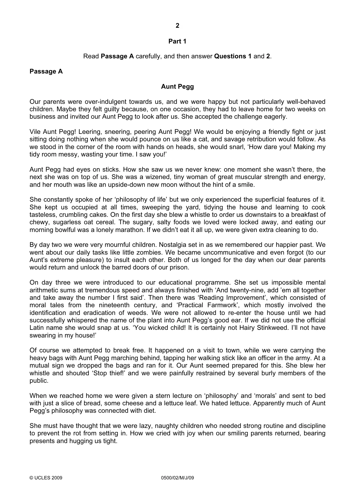Cambridge IGCSE English - First Language 0500 2009 May/June Paper 2 · Variant 1 question paper, page 2 of 8