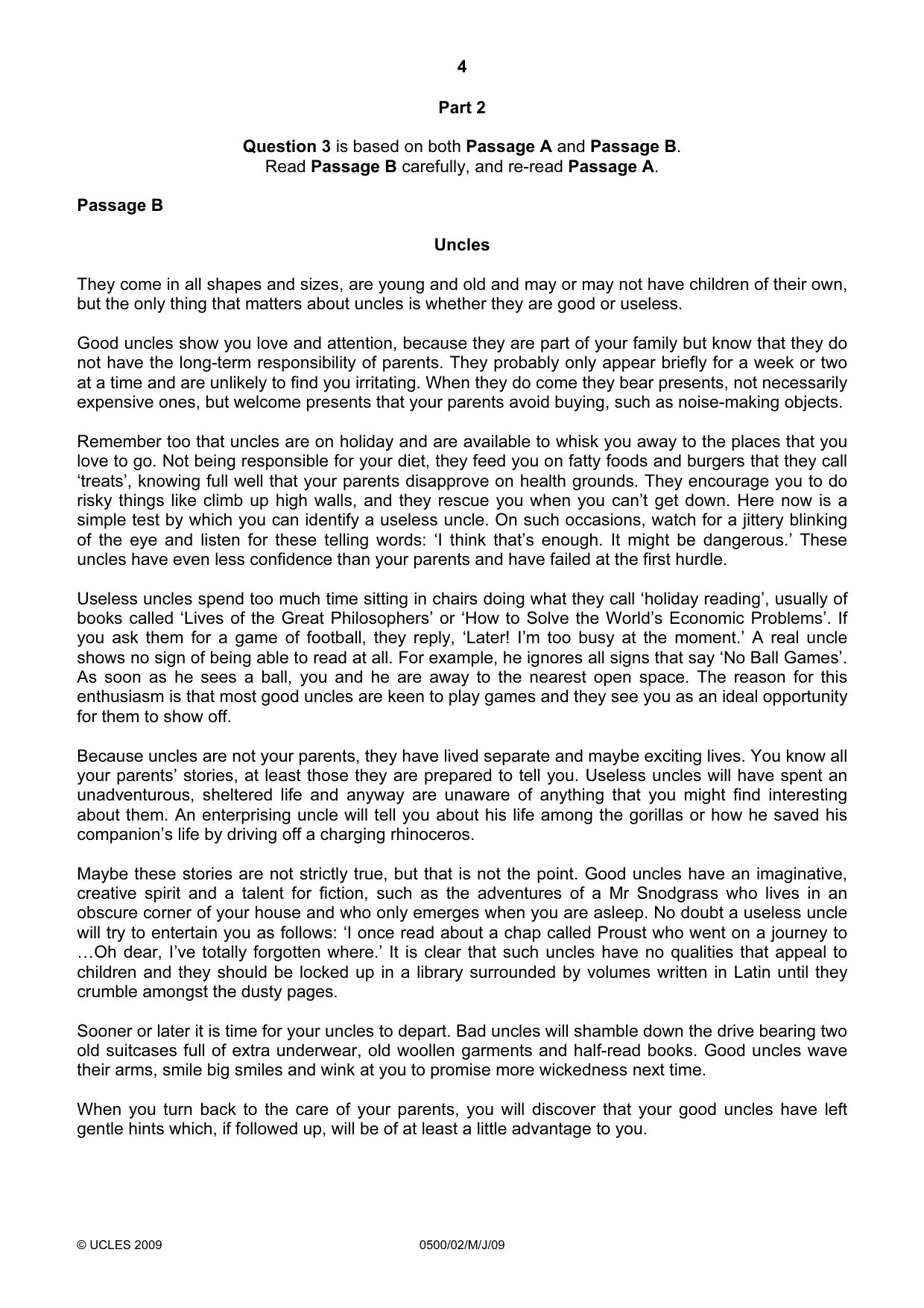 Cambridge IGCSE English - First Language 0500 2009 May/June Paper 2 · Variant 1 question paper, page 4 of 8
