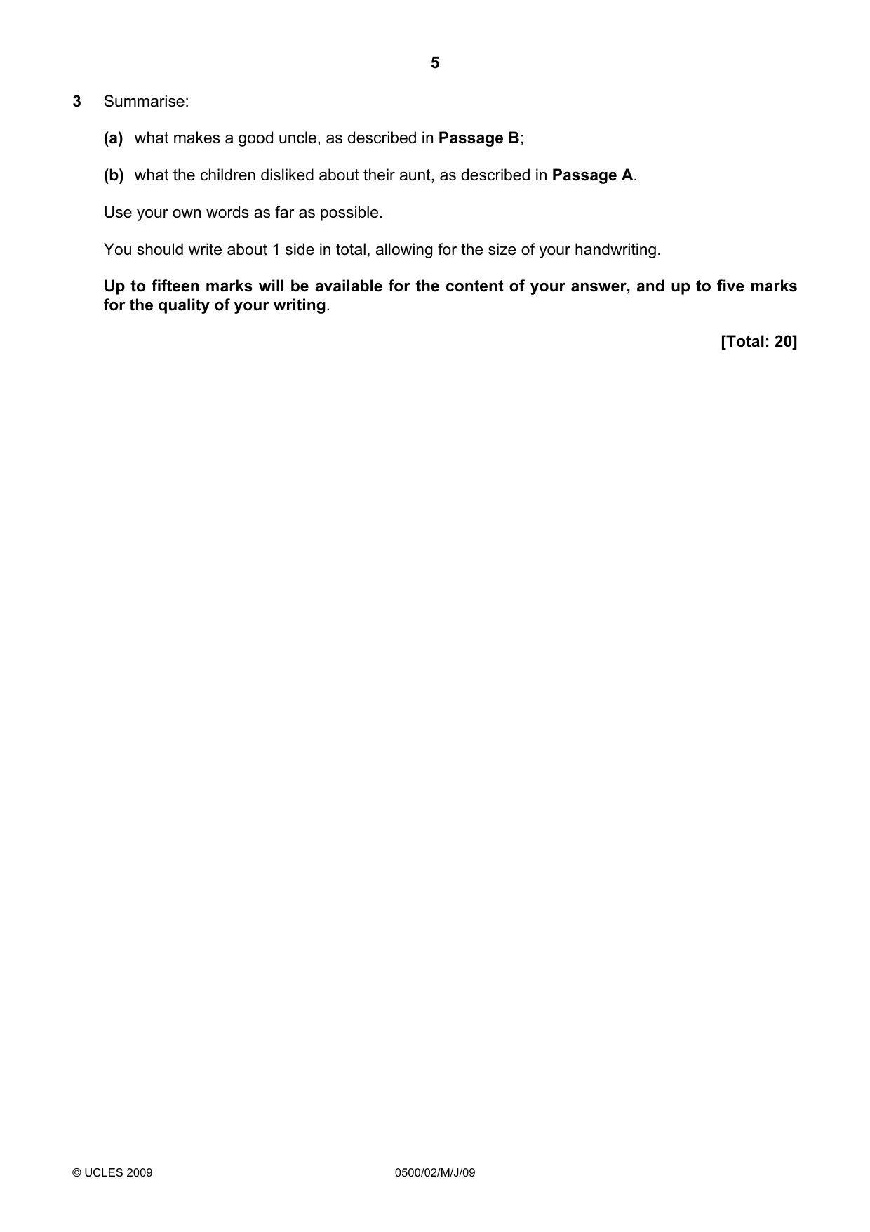 Cambridge IGCSE English - First Language 0500 2009 May/June Paper 2 · Variant 1 question paper, page 5 of 8