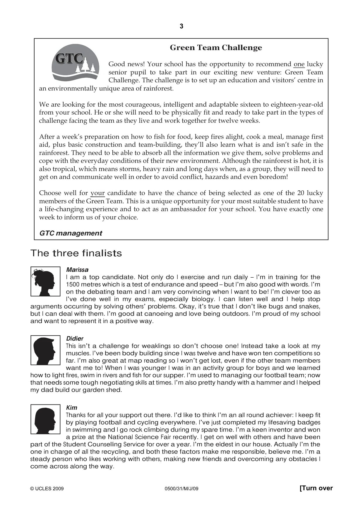 Cambridge IGCSE English - First Language 0500 2009 May/June Paper 3 · Variant 1 question paper, page 4 of 9
