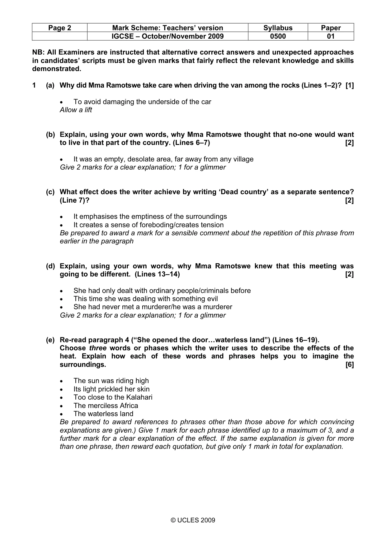 Mark scheme, page 2 of 5