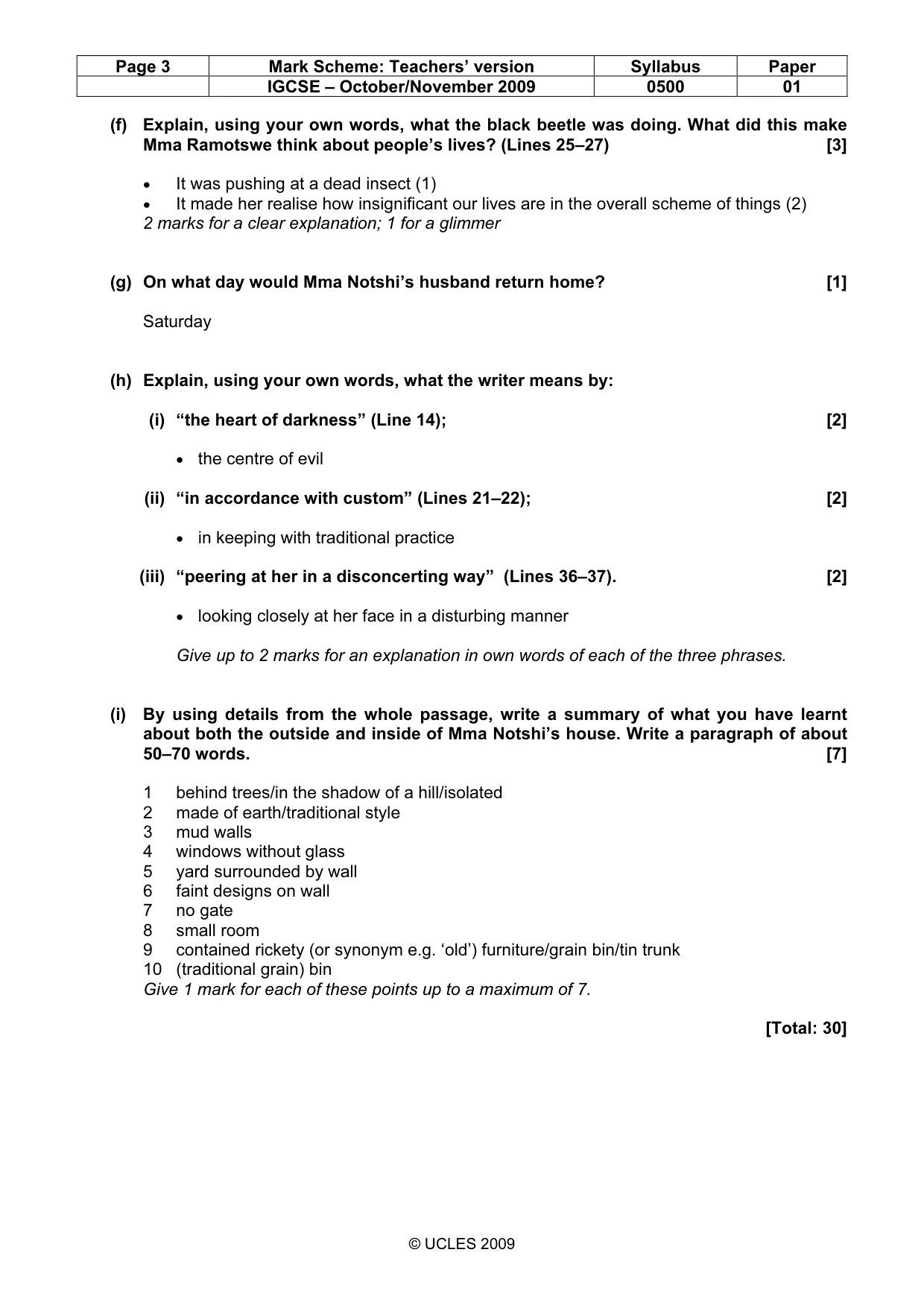Mark scheme, page 3 of 5